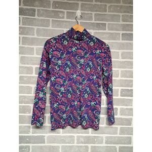 Hunt Club Womens Paisley Print Turtle Neck Long Sleeve Top Size Medium